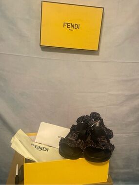 Fendi Black Ruched Strap Sandals